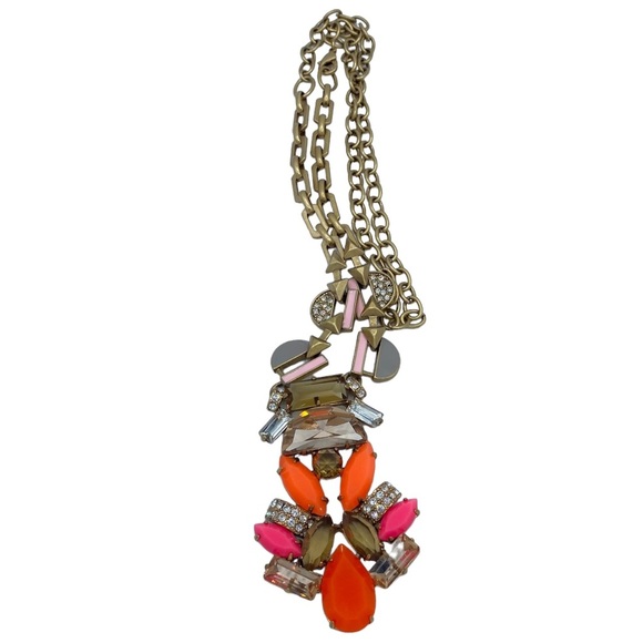 Signed STELLA & DOT Goldtone Orange Rhinestones 28" Necklace statement mat gold - Picture 5 of 9